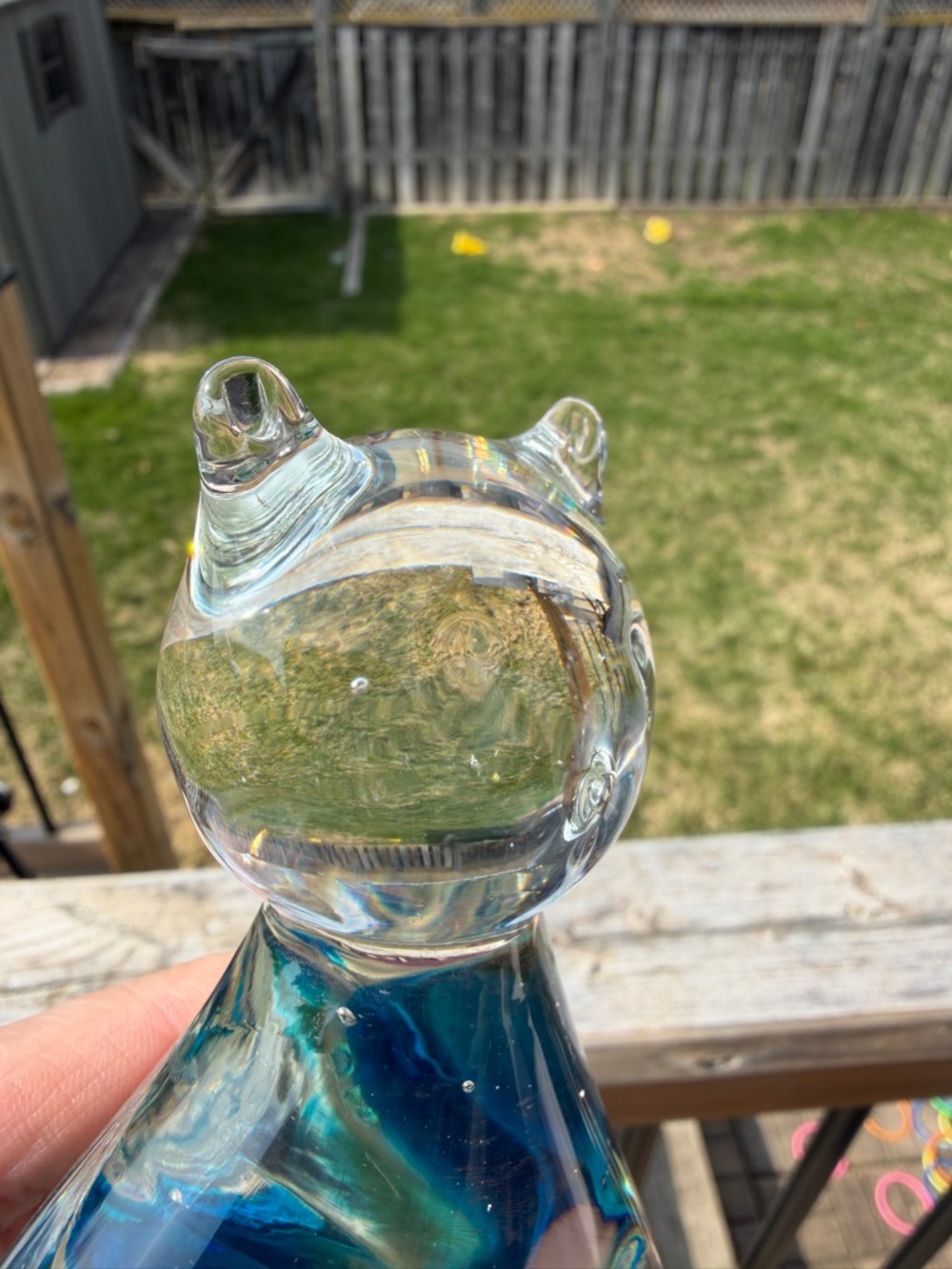 Art Glass Cat Figurine Blue Amber Controlled Bubble Hand Blown Style - Picture 6 of 9